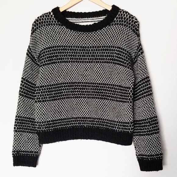 Current Elliott Mixed Stitch Alpaca Blend Sweater Black Ivory Combo Size XS $358 - Picture 4 of 16